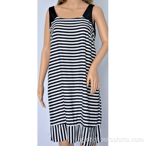 Ladies Short Dress White and Navy Striped Dress Supplier